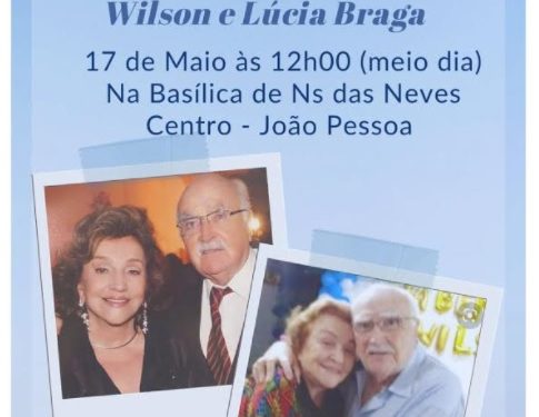 Missa de 1 ano do falecimento de Wilson e Lúcia Braga será nesta 2ª feira