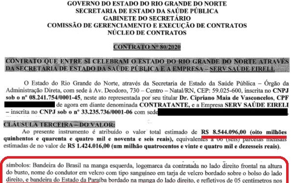 Contrato de R$ 8,5 milhões investigado na CPI da Covid exigia fardamento com bandeira da Paraíba