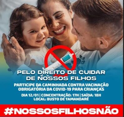 Pais farão caminhada em Tambaú, na Capital, contra a obrigatoriedade da vacinação de crianças