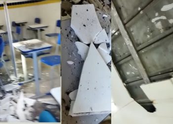 VÍDEOS- Teto de Escola Estadual Integral Professor Osvaldo Pessoa desaba em João Pessoa