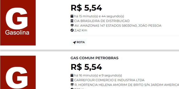R$ 5,54  –  Saiba onde encontrar gasolina ao preço mais baixo em João Pessoa