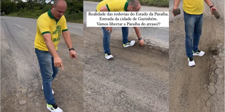 VÍDEO- Deputado Cabo Gilberto mostra péssimas condições do asfalto na rodovia de acesso a Gurinhém