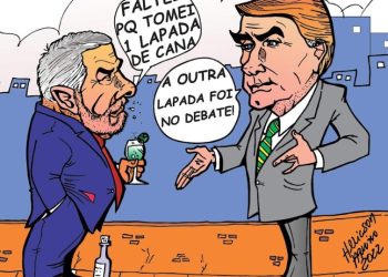 CHARGE DO DIA- Chargista lembra ausência de Lula no SBT: “uma lapada de cana e outra no debate”