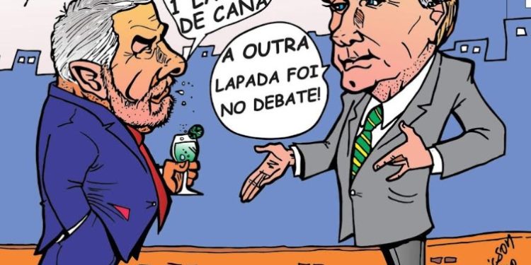 CHARGE DO DIA- Chargista lembra ausência de Lula no SBT: “uma lapada de cana e outra no debate”