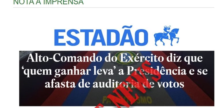 Em nota Alto-Comando do Exército repudia matéria no Estadão de SP : “Inverídicas e tendenciosas”