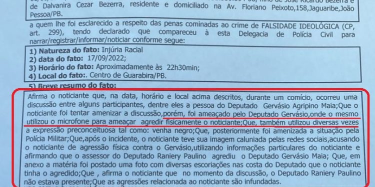 VÍDEO- Após confusão em palanque homem registra BO em delegacia contra Gervásio Maia: “Venha negro”