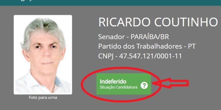 INELEGÍVEL- Após TRE barrar candidatura de Ricardo Coutinho, sistema do TSE já consta “indeferido”