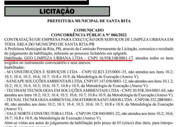 NA MOSCA- Empresa Geo é habilitada para contrato de R$ 29,8 milhões na licitação do lixo de Santa Rita
