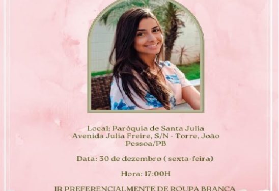 Missa de 7º dia em memória da jovem Isabelle será nesta sexta-feira, na Paróquia Santa Júlia, na Torre