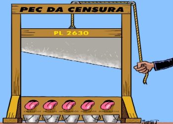 CHARGE DO DIA – Chargista Jindelt alerta para a “forca” da censura no PL 2630