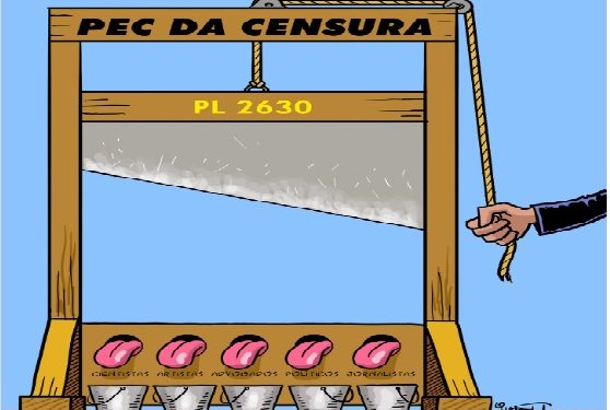CHARGE DO DIA – Chargista Jindelt alerta para a “forca” da censura no PL 2630