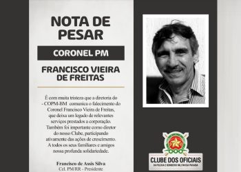 Clube dos Oficiais emite nota de pesar pelo falecimento do coronel Francisco Vieira, da PM, ex-diretor do COPM