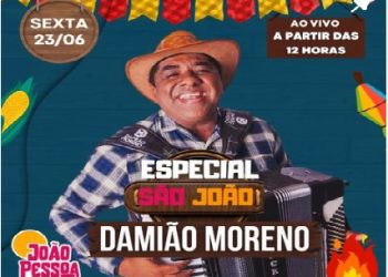 Arraiá da Rádio João Pessoa 97,7 FM com Damião Moreno, ao vivo, nesta 6ª, e sorteio de “mãos de milho”