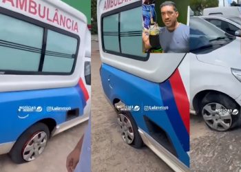 VÍDEO- Ambulância estoura pneus quando socorria paciente devido buraqueira na via Sapé a Capim