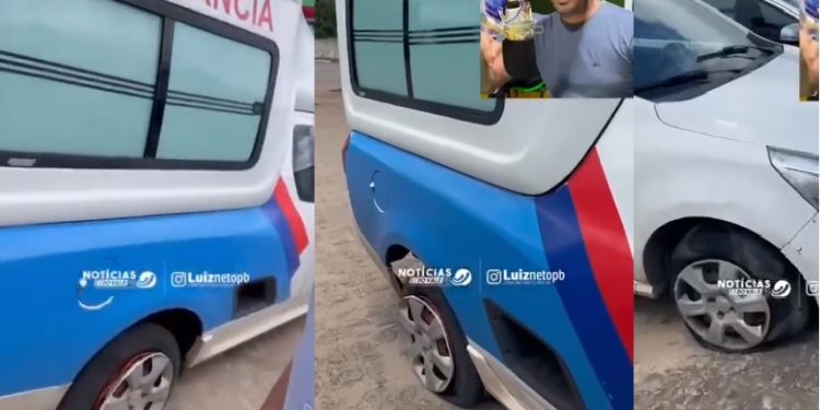 VÍDEO- Ambulância estoura pneus quando socorria paciente devido buraqueira na via Sapé a Capim