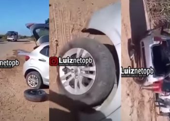 VÍDEO- Cinco carros estouram pneus no mesmo instante em buracos na PB 041 que liga Sapé a Capim