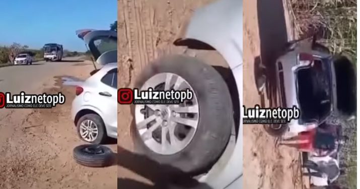 VÍDEO- Cinco carros estouram pneus no mesmo instante em buracos na PB 041 que liga Sapé a Capim