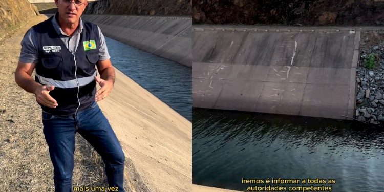 Deputado Sargento Neto visita canal da Transposição e alerta Governo Federal que águas estão paradas