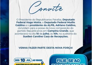 Lideranças políticas participam de evento do Republicanos em Campina Grande nesta 2ª feira