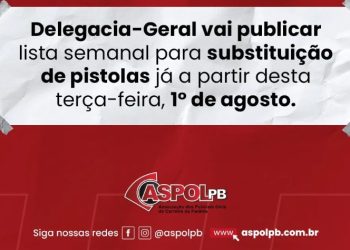 Aspol informa convocação da Delegacia-Geral para substituição de pistolas dos policiais civis