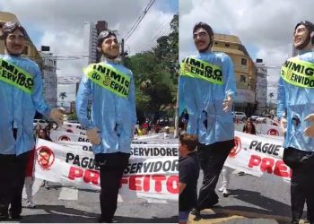 VÍDEO- Protestos contra Bruno no 7 de setembro, com bonecos gigantes, “inimigo dos servidores de CG”