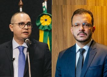 Desembargadores e advogado Thiago Leite saúdam novo PGE, Fábio Brito, durante sessão do Pleno no TJPB