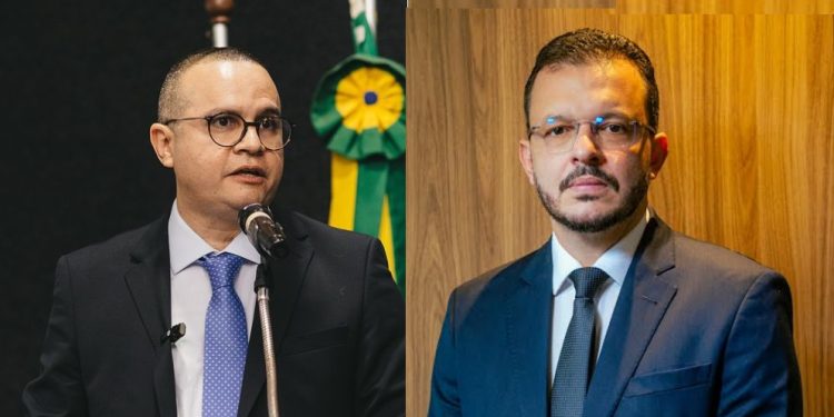 Desembargadores e advogado Thiago Leite saúdam novo PGE, Fábio Brito, durante sessão do Pleno no TJPB