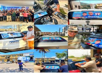 Saturno surpreende e faz grandes mobilizações, adesivagem e visita a comerciantes no mercado do Valentina