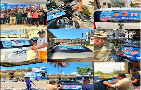 Saturno surpreende e faz grandes mobilizações, adesivagem e visita a comerciantes no mercado do Valentina