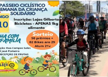 Gilberto Bicicletas realiza Passeio Ciclístico Solidário da Semana da Criança com sorteios de bicicletas e mais 50 prêmios em CG
