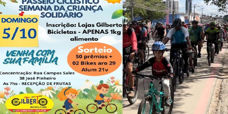 Gilberto Bicicletas realiza Passeio Ciclístico Solidário da Semana da Criança com sorteios de bicicletas e mais 50 prêmios em CG