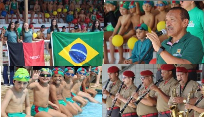 VEJA FOTOS- Crianças dão show nas piscinas e encantam pais em apresentação da escolinha de natação do COPM