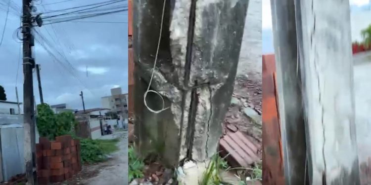 Poste deteriorado ameaça ruir e moradores pedem solução da Energisa para evitar acidente no Valentina