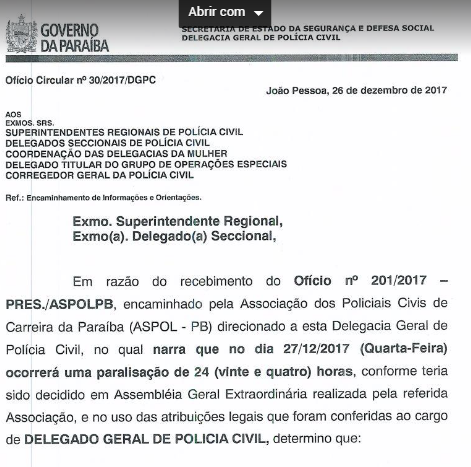 VEJA DOCUMENTO : Governo monta operação de guerra contra paralisação dos policiais e divulga ofício intimidatório