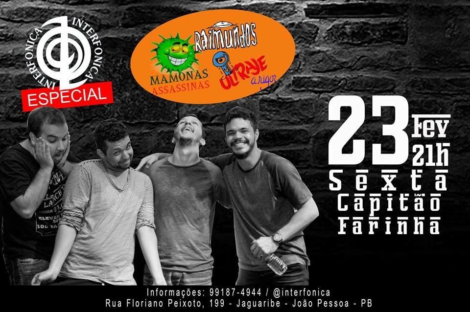 Banda Interfônica homenageia Mamonas, Raimundos e Ultraje a Rigor, nesta 6ª na Capitão Farinha, na Capital
