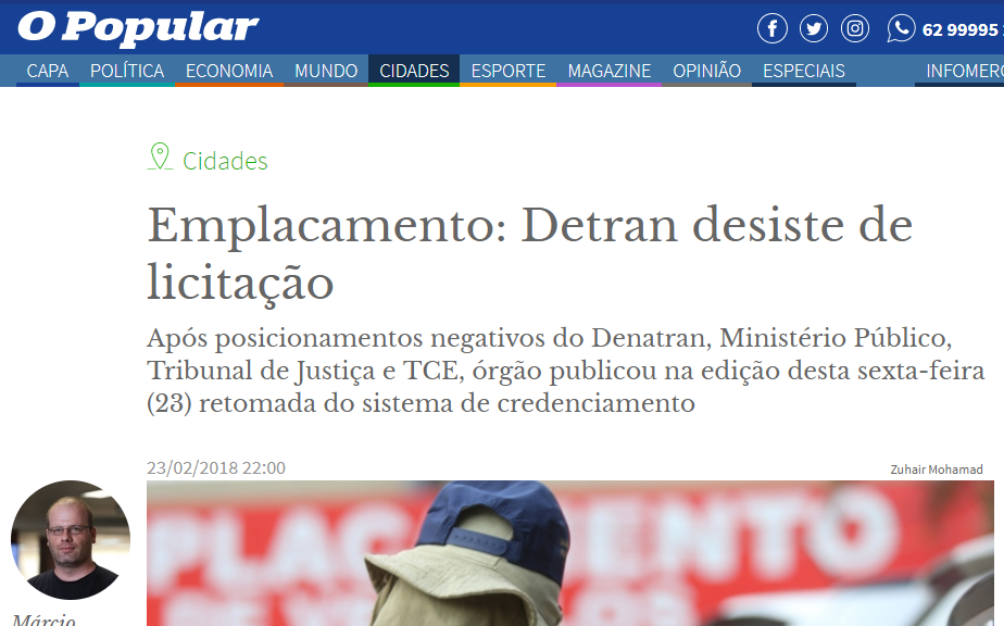 Após pressão do MP e TCE, Detran de Goiás recua de licitação e fará credenciamento de empresas para emplacamento. Na PB licitação é alvo de Inquérito no MP