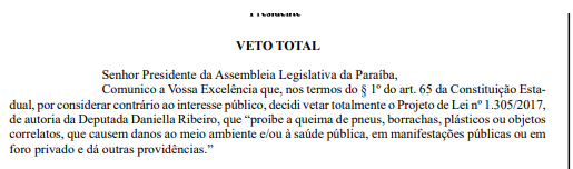 AZEDOU DE VEZ : Governador RC alega ser contrário ao interesse público e veta projeto que proibiria queima de pneus em protestos na Paraíba