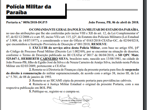 MISTÉRIO NA PM : Policial que denunciou ameaças e atentados é excluído por deserção