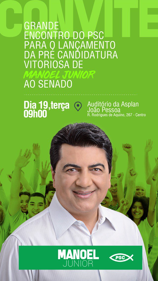 Após recusar conversa com Ricardo Coutinho, Manoel Júnior terá nome lançado ao Senado pela Oposição, com a presença do presidente nacional do PSC e lideranças do estado