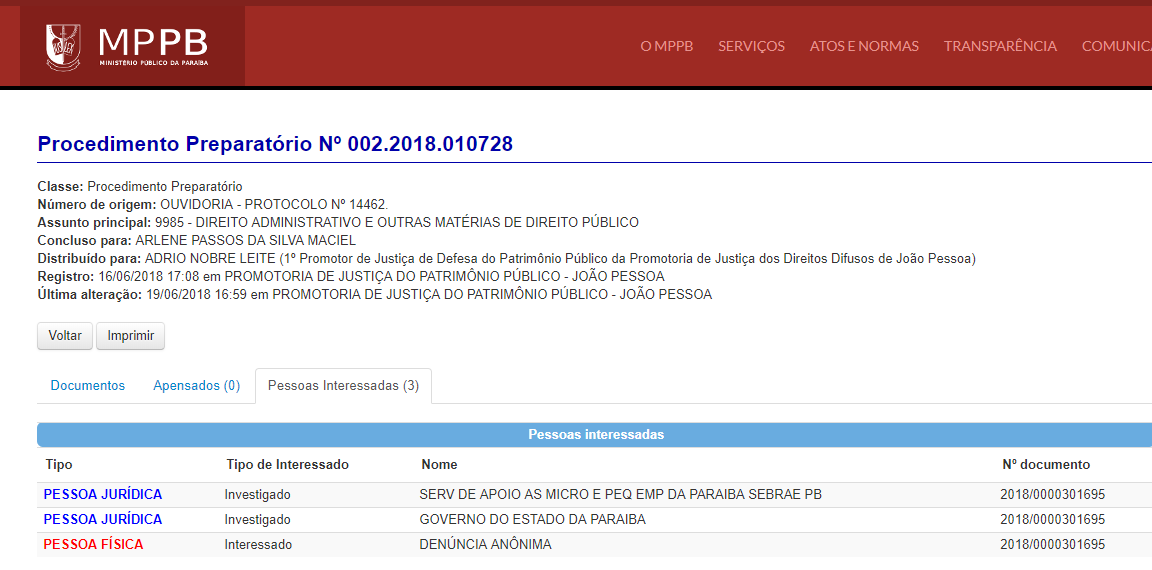 MP abre procedimento para apurar denúncia de que parentes de autoridades na Paraíba são funcionários fantasmas no Sebrae