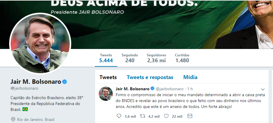 Bolsonaro anuncia que vai abrir a caixa preta do BNDES e revelar aos brasileiros o que foi feito com o dinheiro do povo