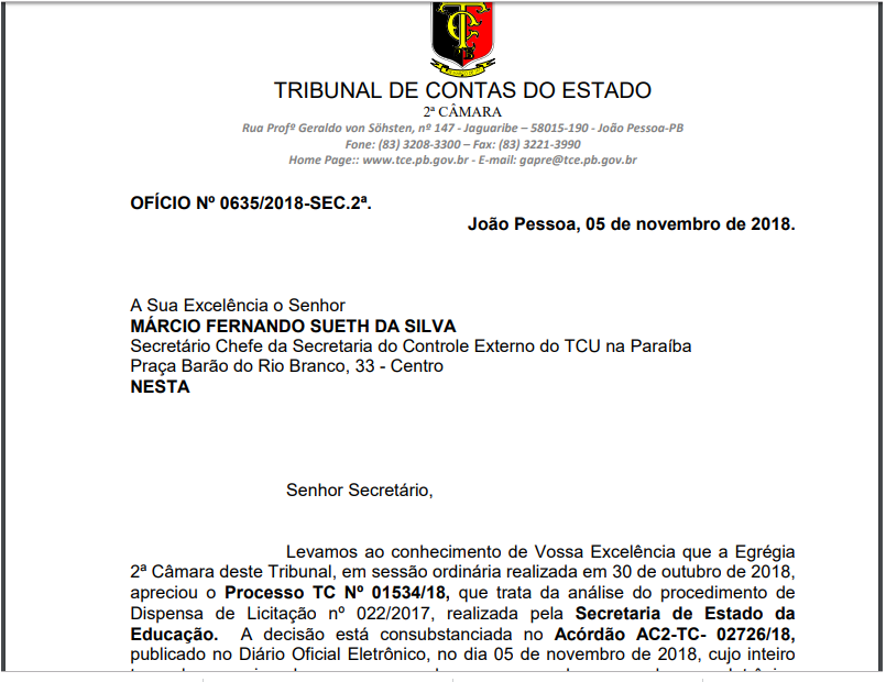 Após 10 meses com processo , TCE se diz incompetente e remete, ao TCU contrato de R$ 8 milhões do Governo da Paraíba com APDL para curso “Brasil Alfabetizado”
