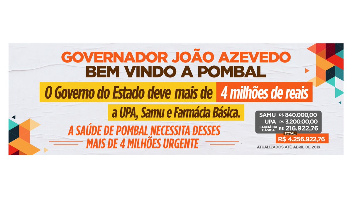 População de Pombal utiliza outdoor para cobrar do governador R$ 4 milhões referente Samu, UPA e farmácia básica