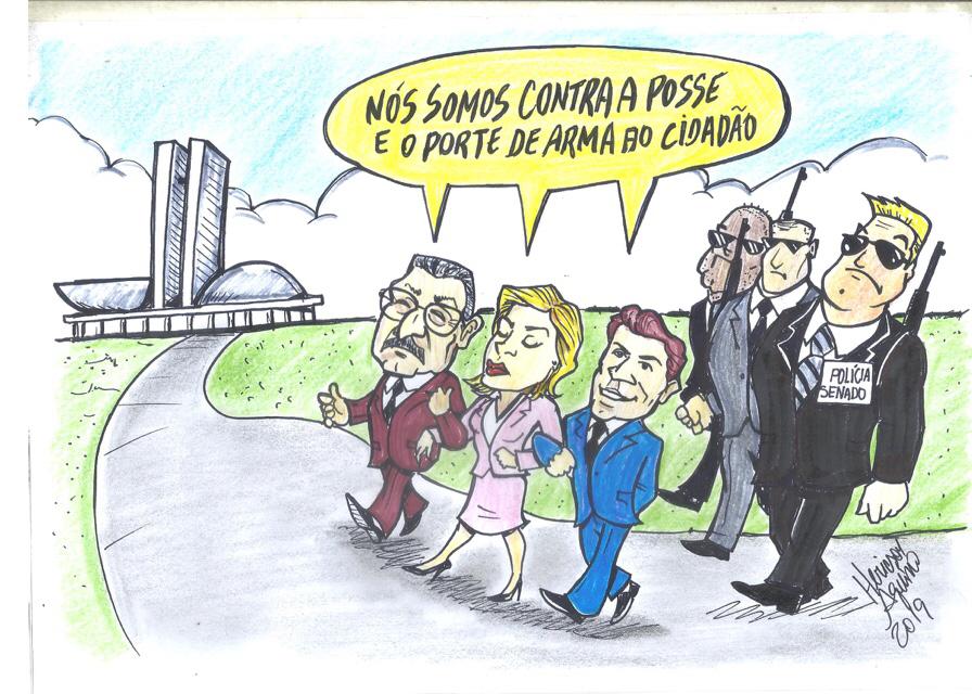CHARGISTA NÃO PERDOA SENADORES DA PB : Votação contra Decreto de armas “uniu óleo, água e vinho na Paraíba”
