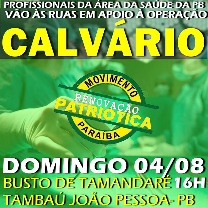 EM APOIO À CALVÁRIO – Ato público denunciando corrupção sistêmica na Paraíba, e em defesa do Gaeco/MPPB será neste domingo em Tambaú