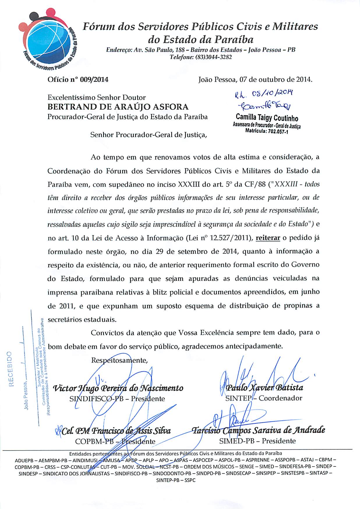 ESCÂNDALO DO PROPINODUTO – Fórum dos Servidores pediu em 2014 informação ao MP se Governo do Estado tinha solicitado investigação do caso