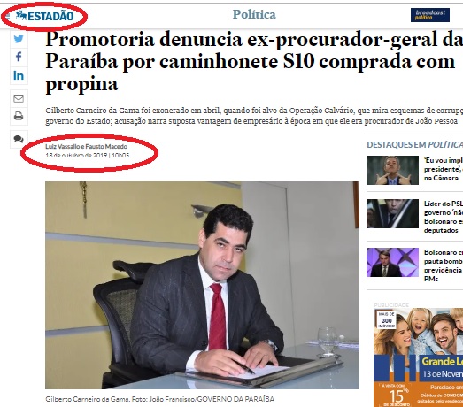 Mídia nacional destaca Operação Calvário, do Gaeco do MP/PB,  e esquema de desvios de recursos da saúde que envolve mais de R$ 1 bilhão na Paraíba