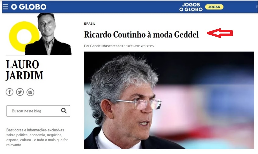 Investigação suspeita que Ricardo Coutinho tenha fortuna enterrada, revela Lauro Jardim de O Globo