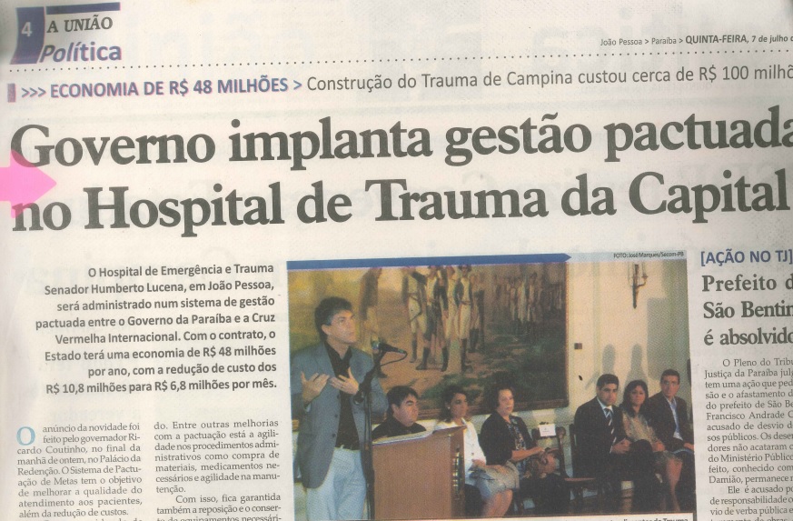 O dia que Ricardo Coutinho, em Palácio da Redenção, anunciava a chegada da Cruz Vermelha, e vendia a falsa ideia de redução de R$ 48 milhões dos custos com o Hospital de Trauma