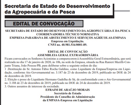 Em processo de liquidação Empasa dará posse a novo liquidante nesta sexta-feira, dia 17